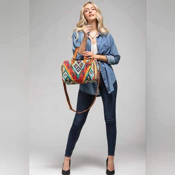 Handmade Boho Chic Boston Bag / Satchel - Navajo Aztec Inspired Design - Picture 8 of 15